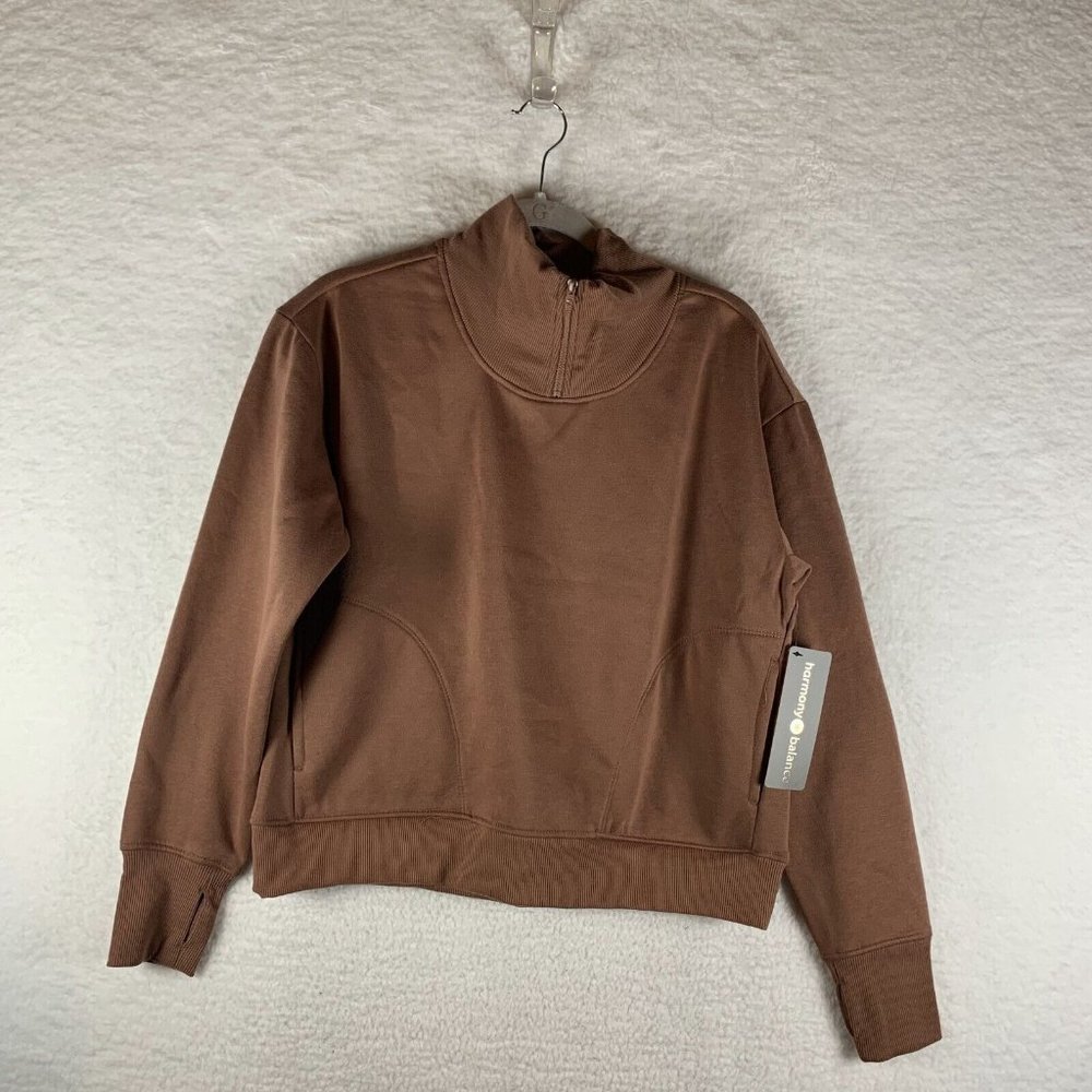 Harmony Balance Sweatshirt Women's Medium Brown‎ Fleece Lined Quarter Zip 6776